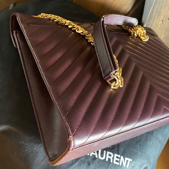 TRADE!💕YSL Saint Laurent Chevron large Burgundy leather chain bag purse gold - Picture 6 of 14
